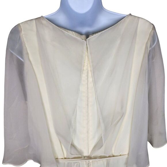 Vintage 70s Flutter Sleeve Sheer Tiered Blouson Dress Womens Size S Ivory White - Picture 8 of 10